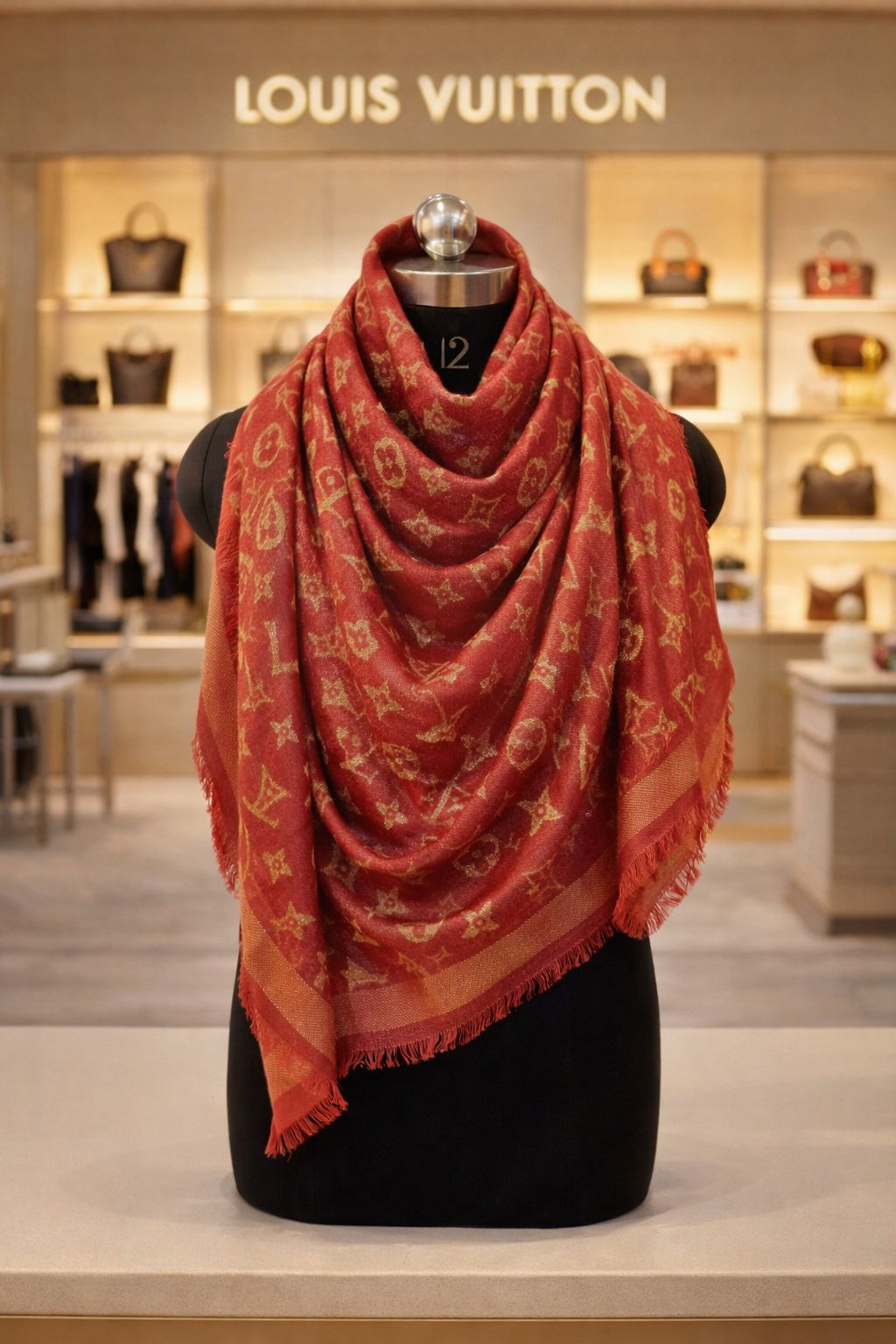 Classic Monogram Design Soft Wrap with Fringe