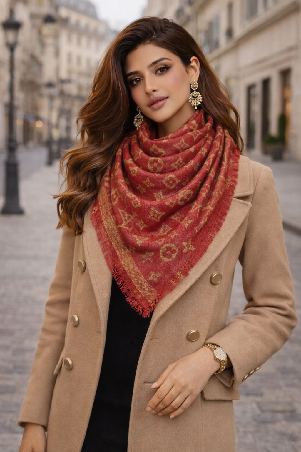 Classic Monogram Design Soft Wrap with Fringe