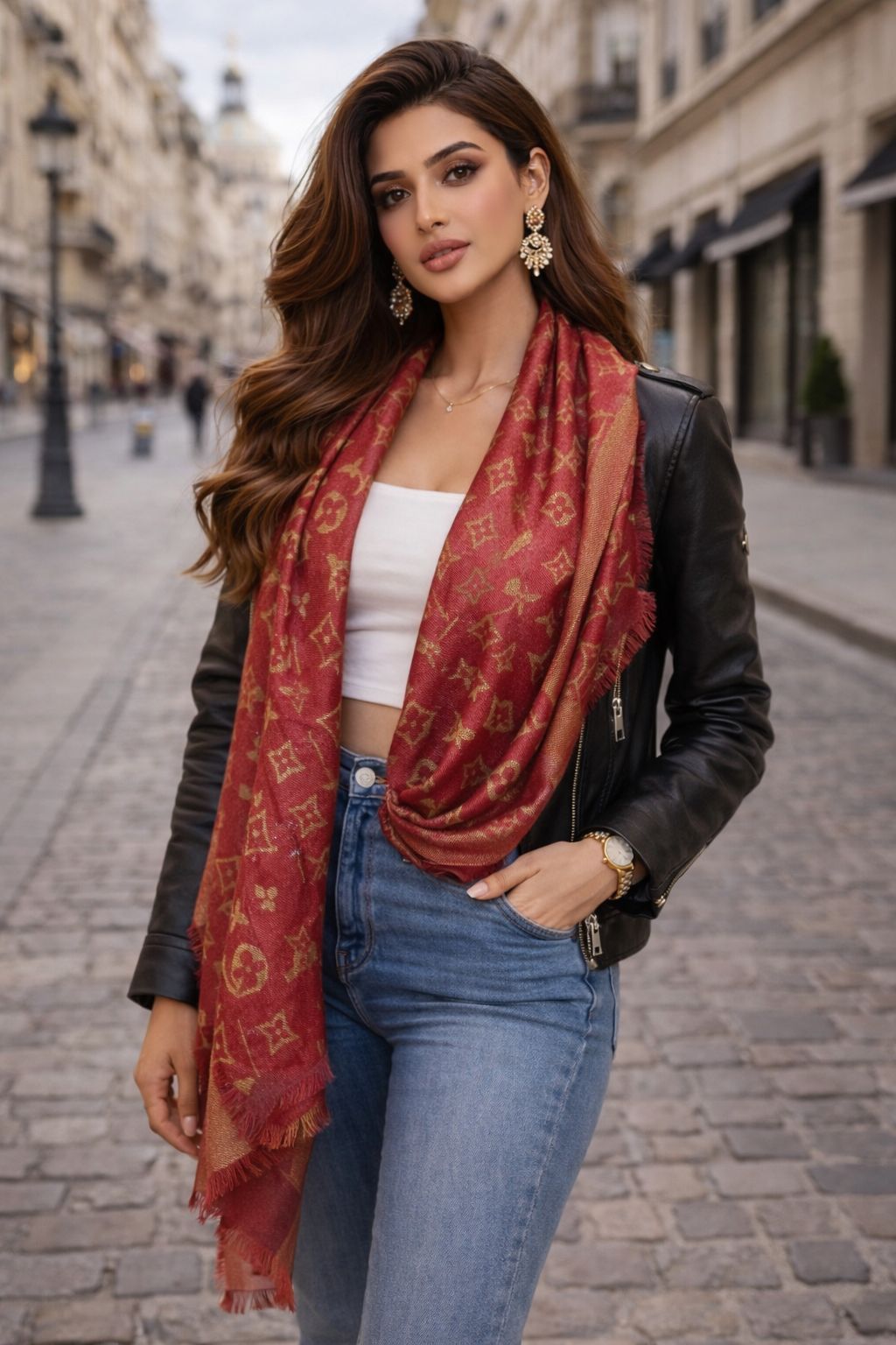 Classic Monogram Design Soft Wrap with Fringe