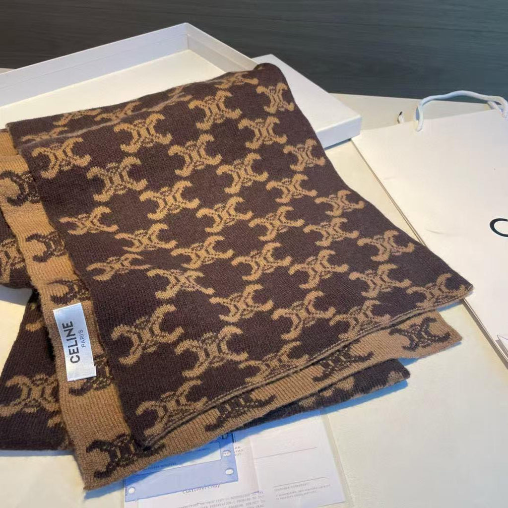 Classic Monogram Pattern Wool Blend Stole for Winter