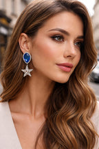 Crystal Star Drop Earrings with Blue Stone Accent