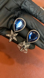 Crystal Star Drop Earrings with Blue Stone Accent