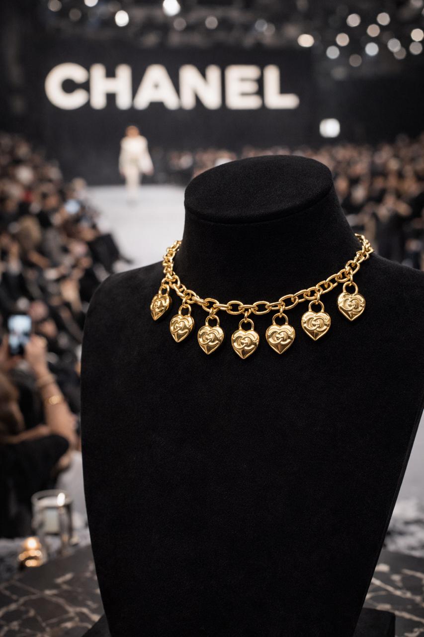 Gold-Tone Heart Charm Chain Necklace for Women