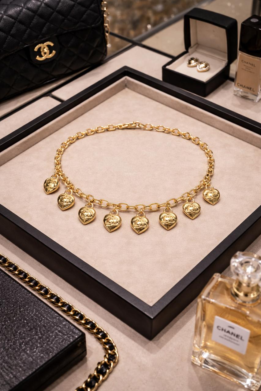 Gold-Tone Heart Charm Chain Necklace for Women