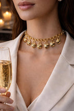 Gold-Tone Heart Charm Chain Necklace for Women