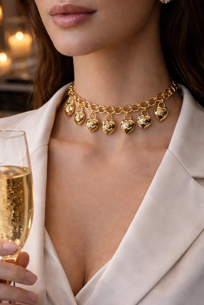 Gold-Tone Heart Charm Chain Necklace for Women