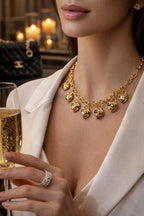 Gold-Tone Heart Charm Chain Necklace for Women