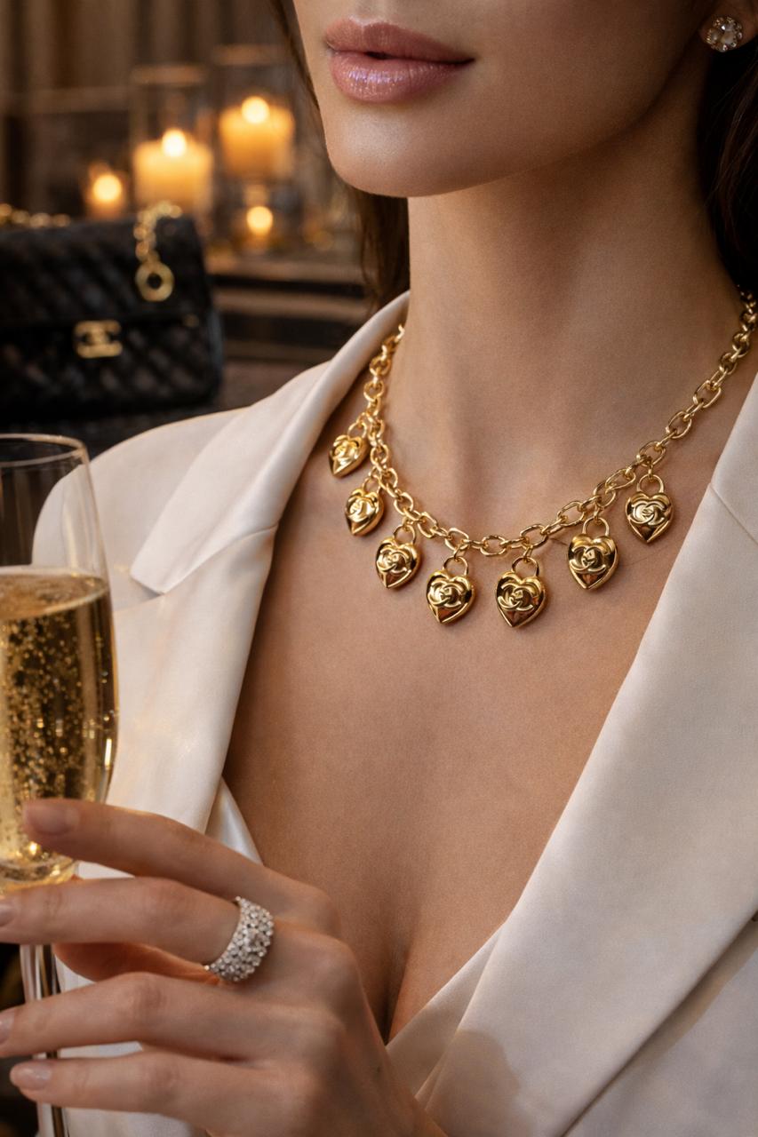 Gold-Tone Heart Charm Chain Necklace for Women