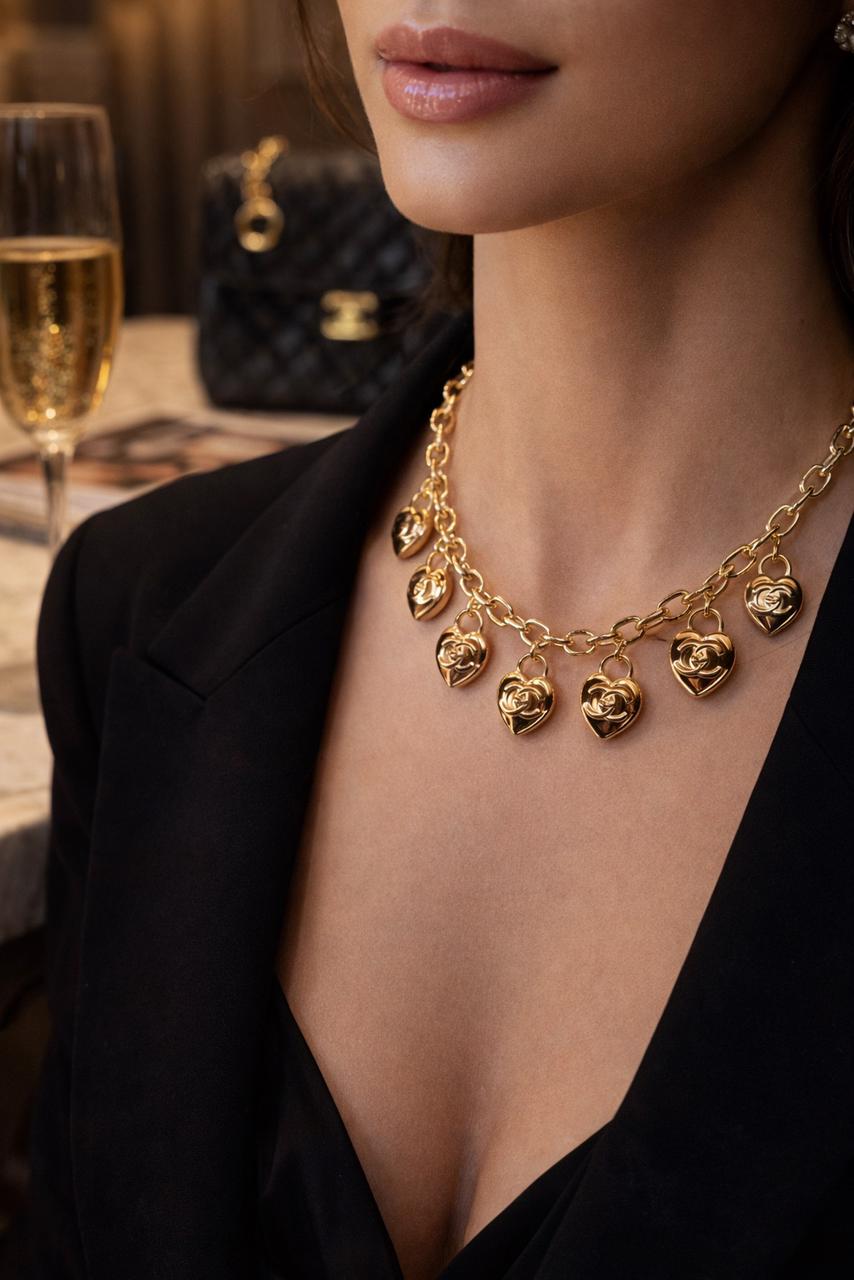 Gold-Tone Heart Charm Chain Necklace for Women