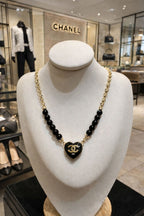 Heart Pendant Beaded Necklace with Gold Tone Chain