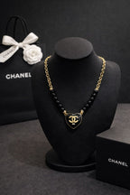 Heart Pendant Beaded Necklace with Gold Tone Chain