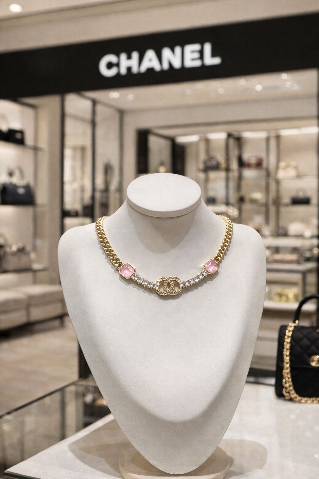 Crystal & Pink Stone Statement Necklace – Feminine Glamour