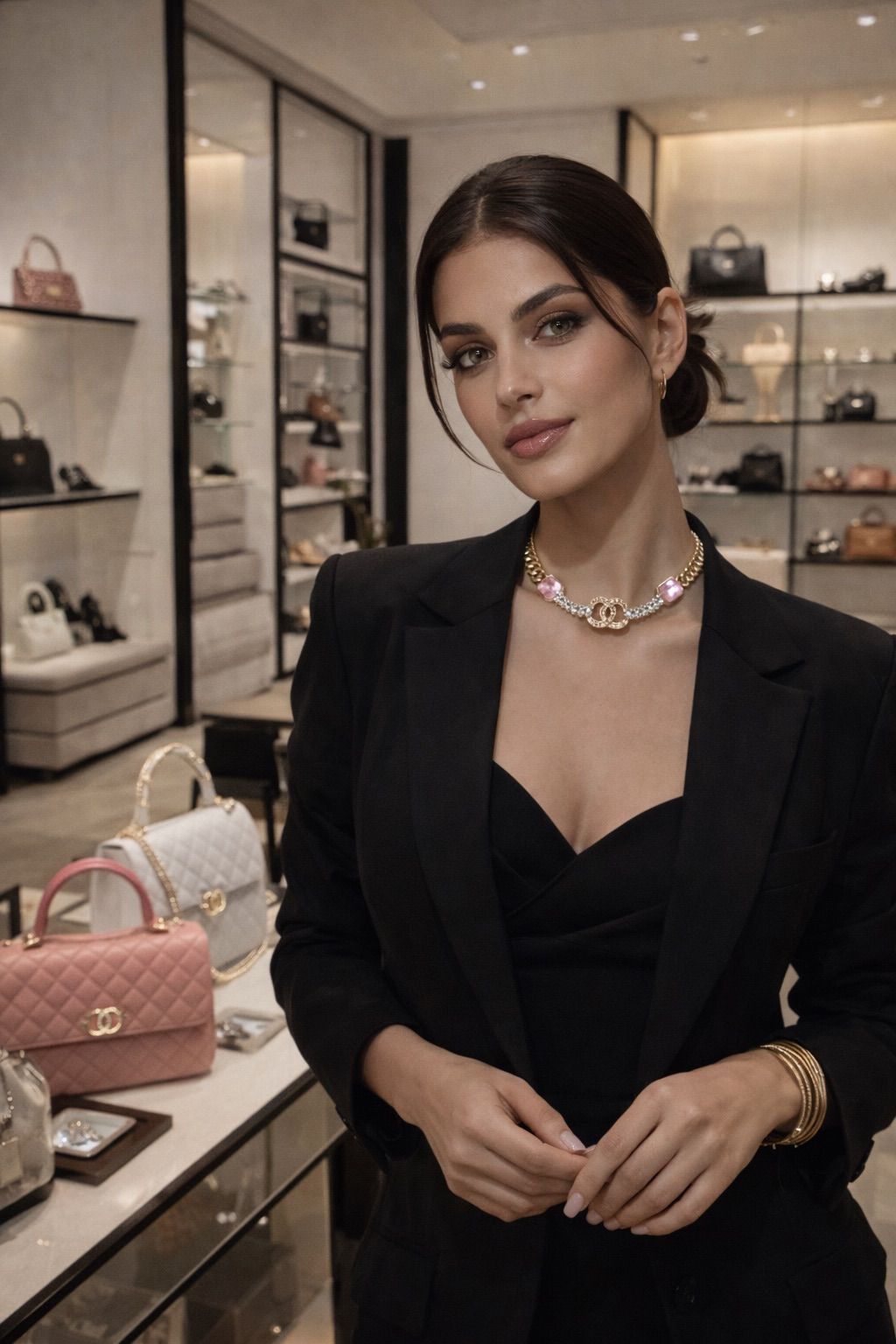 Crystal & Pink Stone Statement Necklace – Feminine Glamour