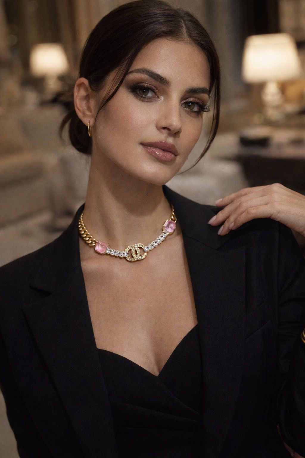 Crystal & Pink Stone Statement Necklace – Feminine Glamour