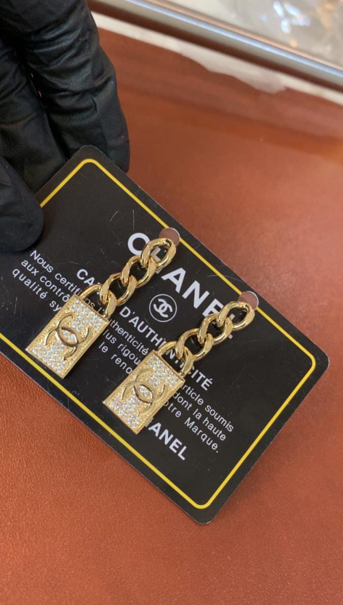 Gold Lock Drop Earrings with Chain Detail – Statement Party Jewelry