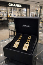 Gold Lock Drop Earrings with Chain Detail – Statement Party Jewelry