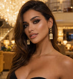 Gold Lock Drop Earrings with Chain Detail – Statement Party Jewelry