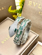 Serpent Crystal Wrap Bracelet – Emerald Stone Statement Bangle