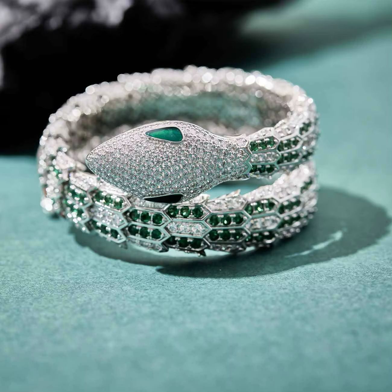 Serpent Crystal Wrap Bracelet – Emerald Stone Statement Bangle