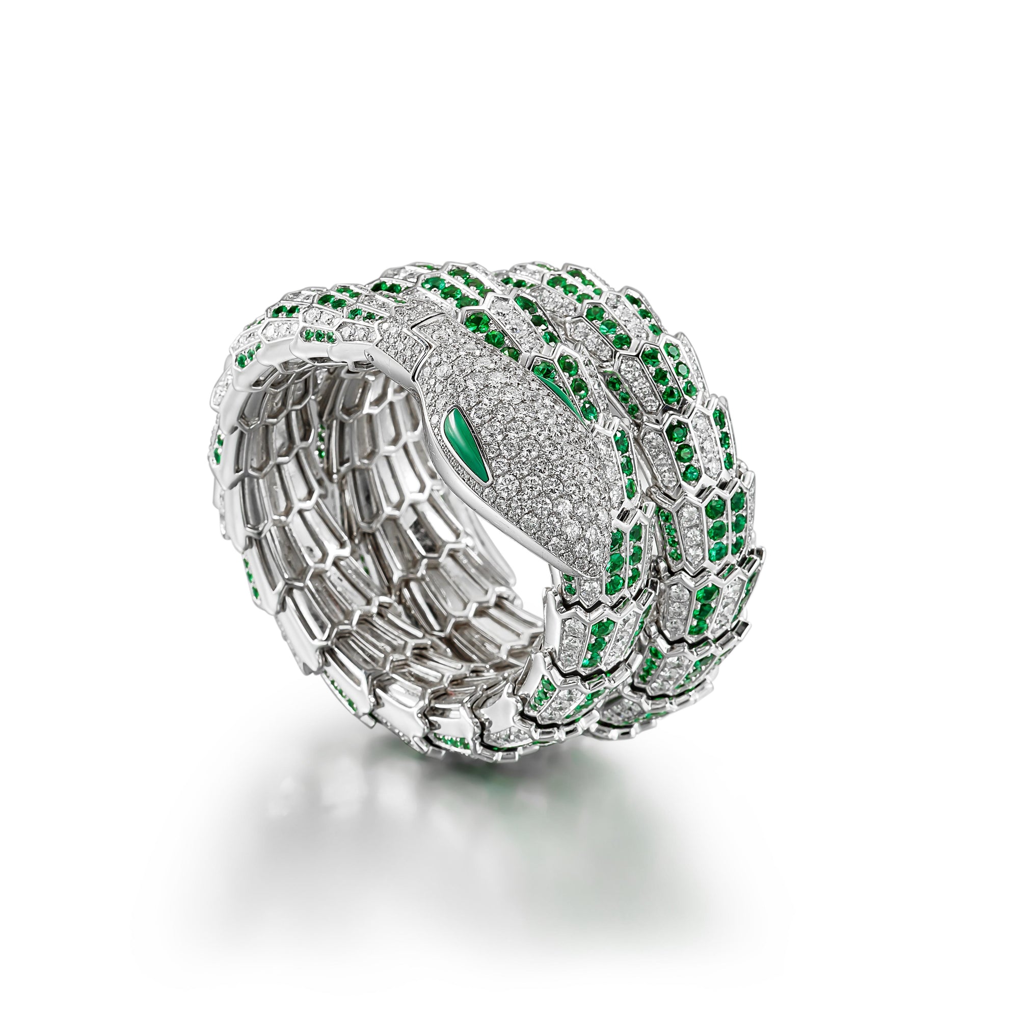 Serpent Crystal Wrap Bracelet – Emerald Stone Statement Bangle