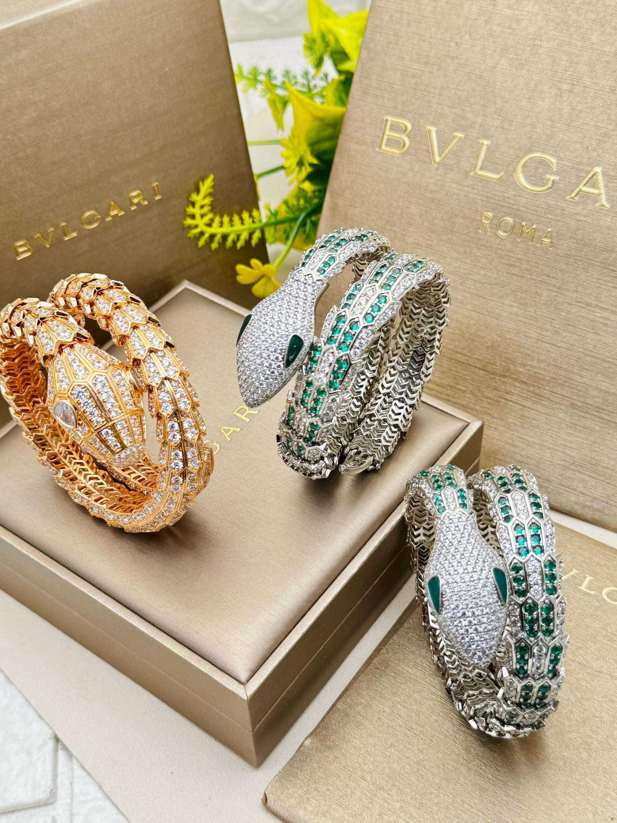 Serpent Crystal Wrap Bracelet – Emerald Stone Statement Bangle