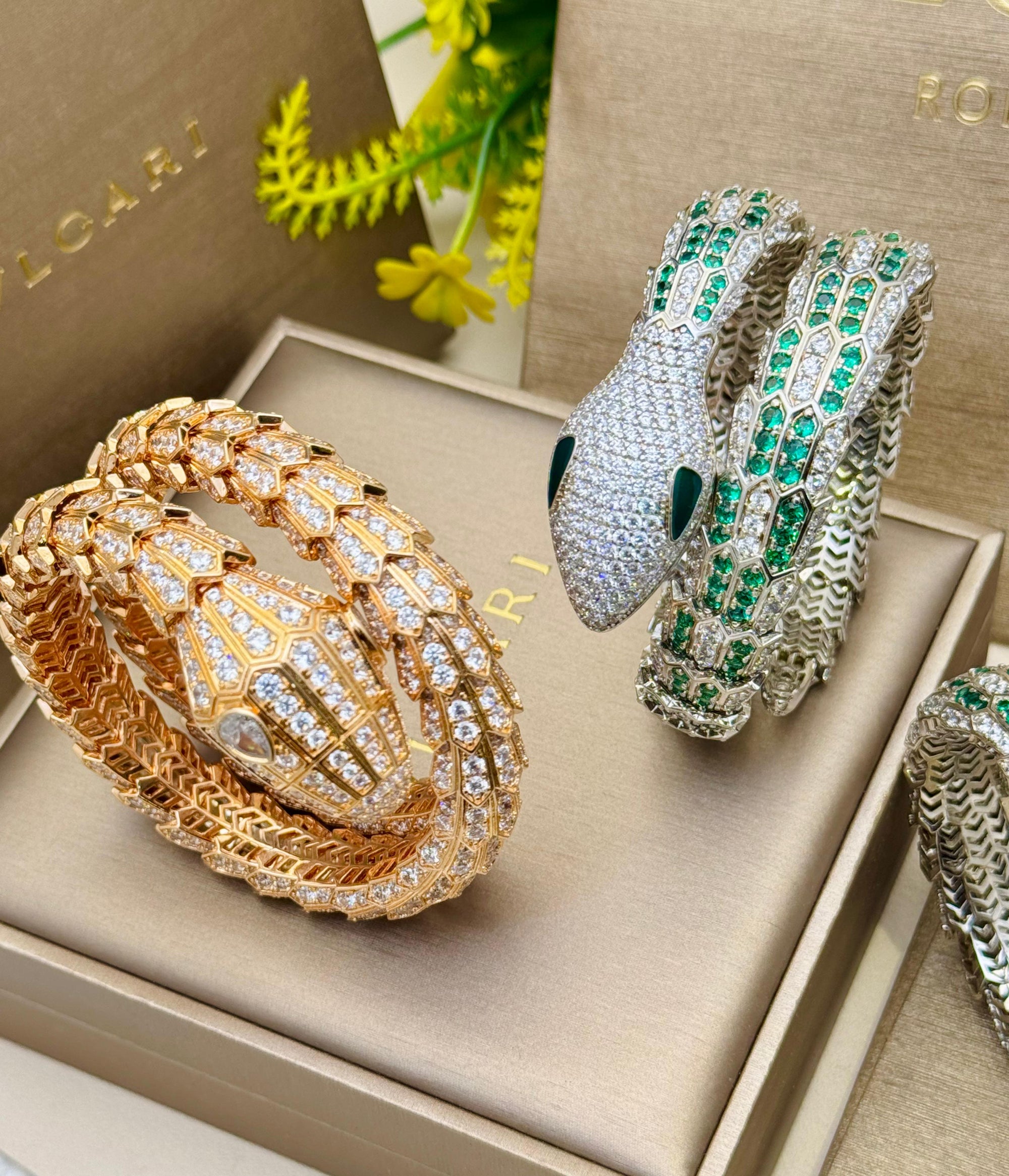 Serpent Crystal Wrap Bracelet – Emerald Stone Statement Bangle