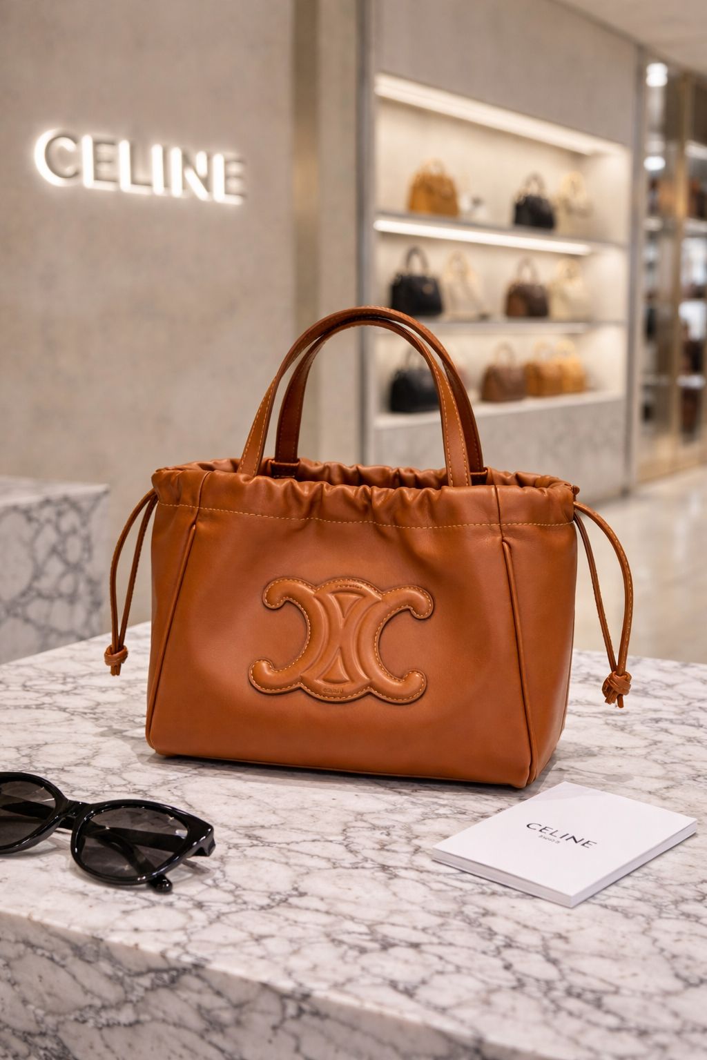 Luxury Mini Drawstring Leather Handbag – Elegant Structured Tote