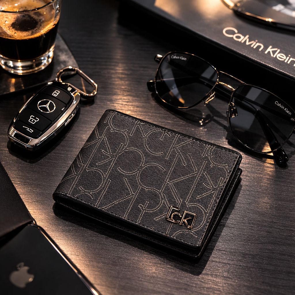 Signature Pattern Bi-Fold Wallet – Sleek Black Edition