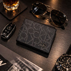 Signature Pattern Bi-Fold Wallet – Sleek Black Edition