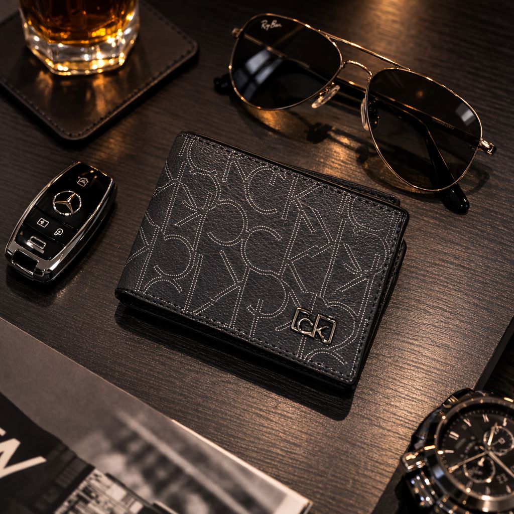 Signature Pattern Bi-Fold Wallet – Sleek Black Edition
