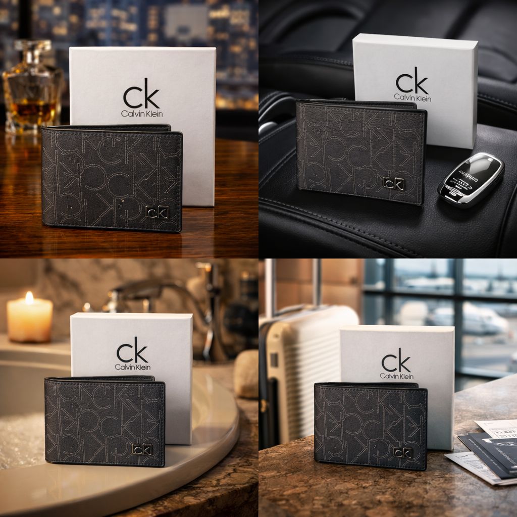 Signature Pattern Bi-Fold Wallet – Sleek Black Edition