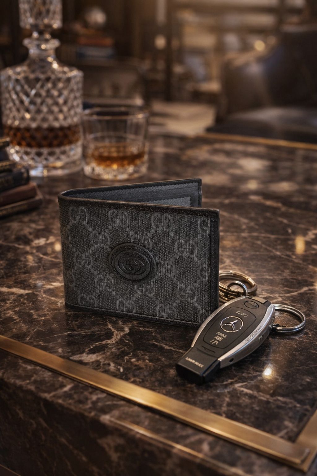Classic Monogram Textured Bi-Fold Wallet – Black Edition