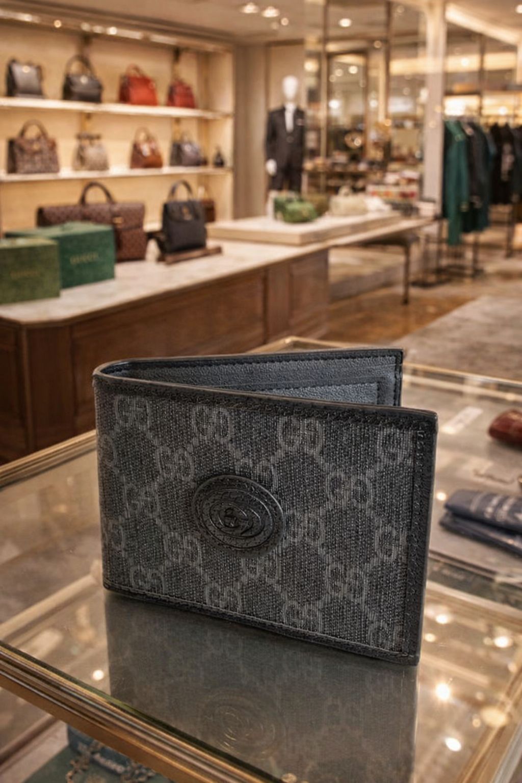 Classic Monogram Textured Bi-Fold Wallet – Black Edition