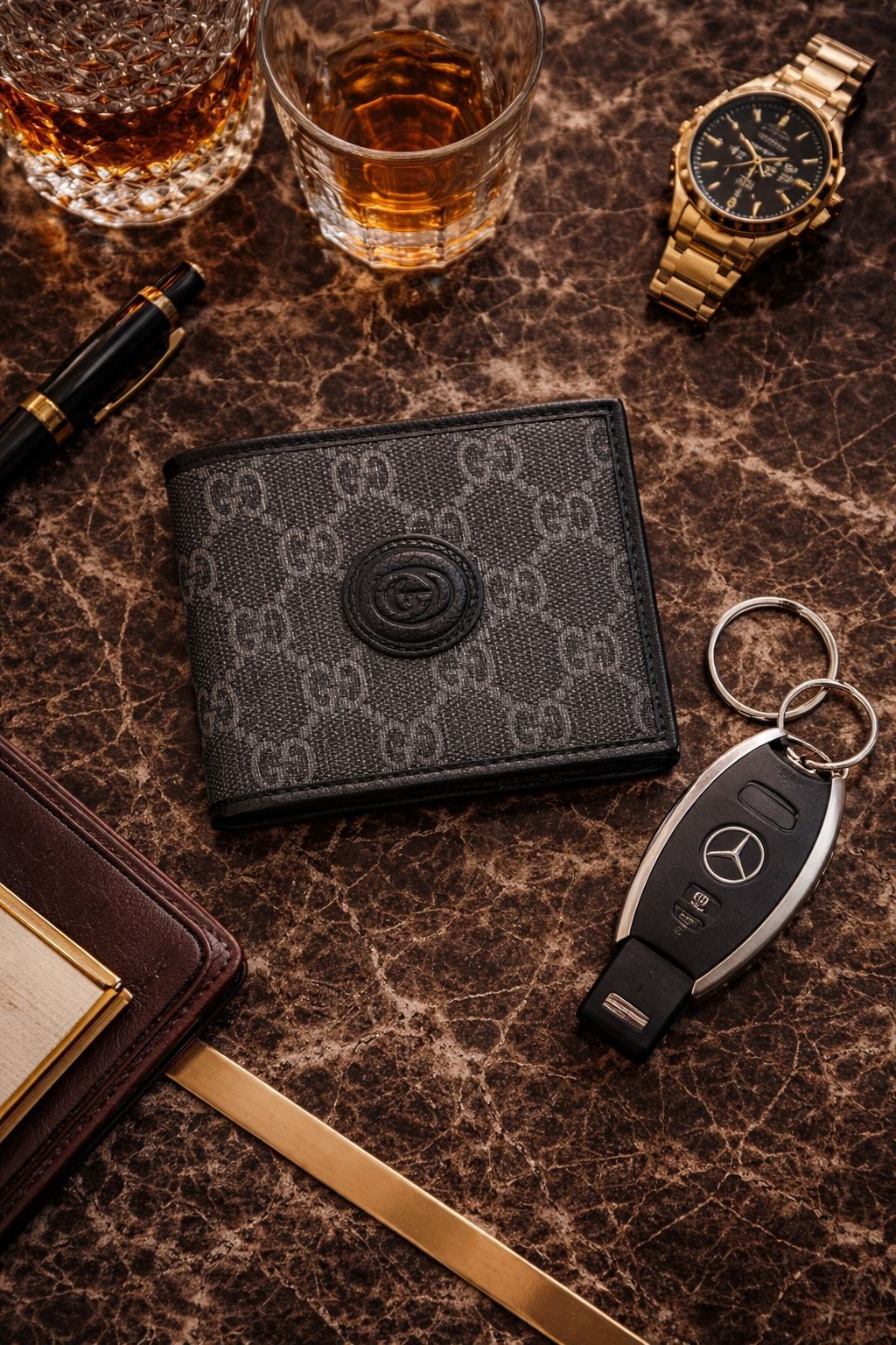 Classic Monogram Textured Bi-Fold Wallet – Black Edition