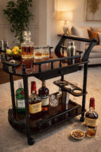 Premium Wooden Bar Trolley with Wheels – Elegant Serving Cart with Storage