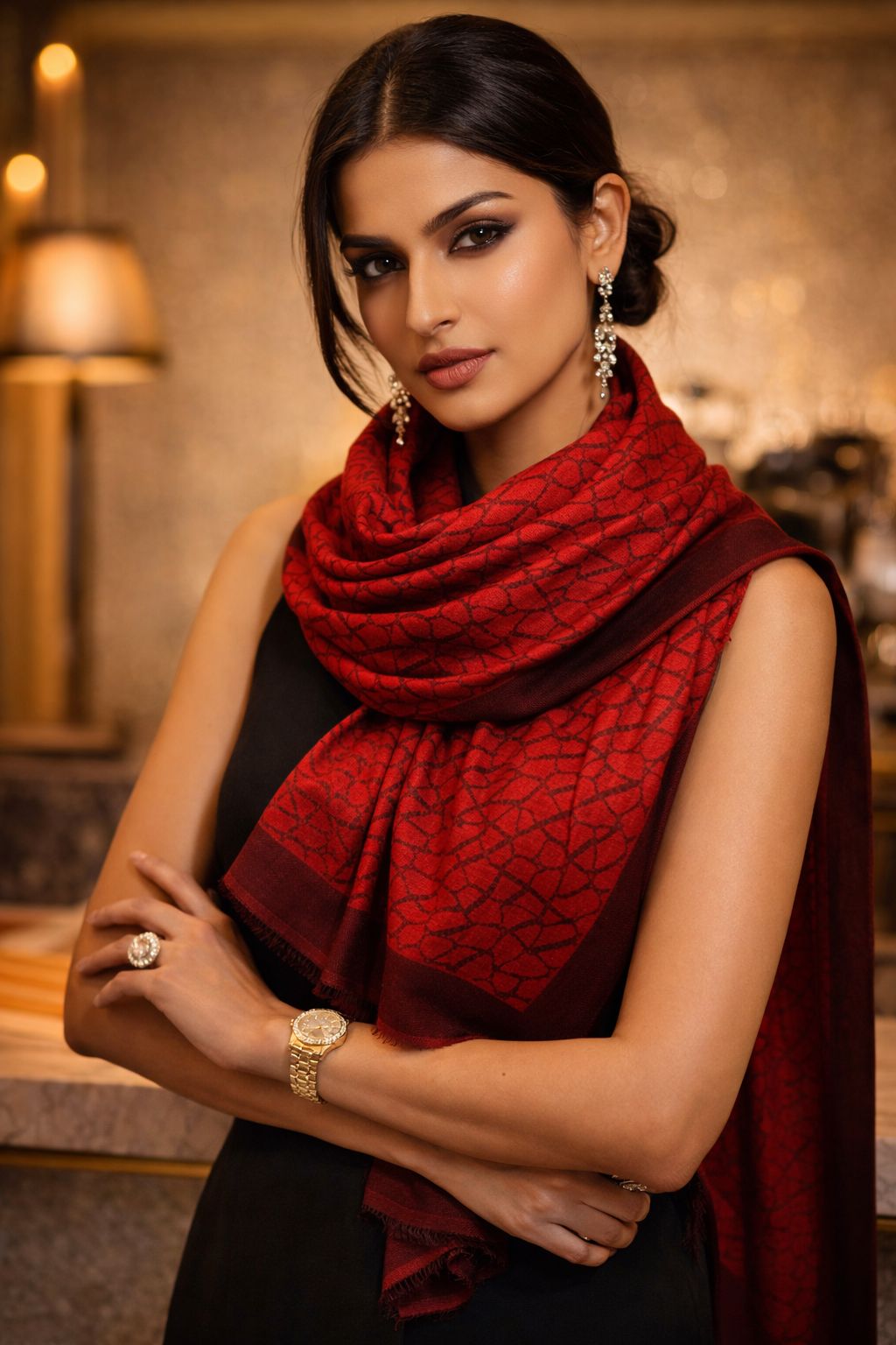 Elegant Red unisex Semi-Cotton Lightweight Summer Stole