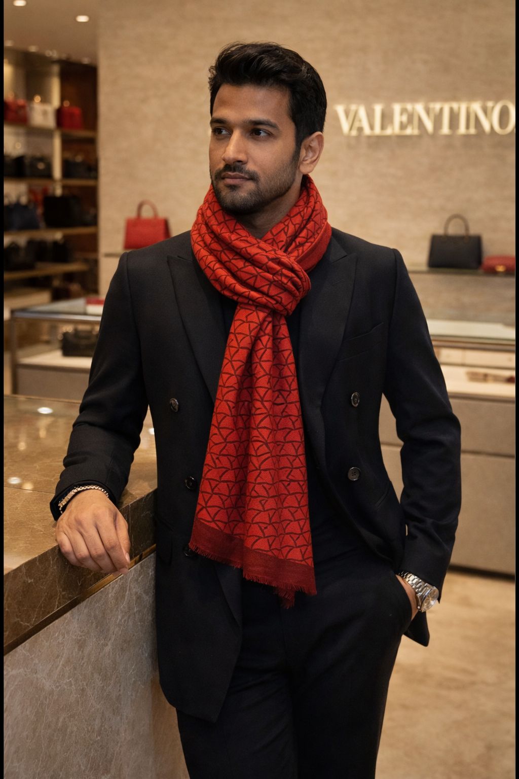 Elegant Red unisex Semi-Cotton Lightweight Summer Stole