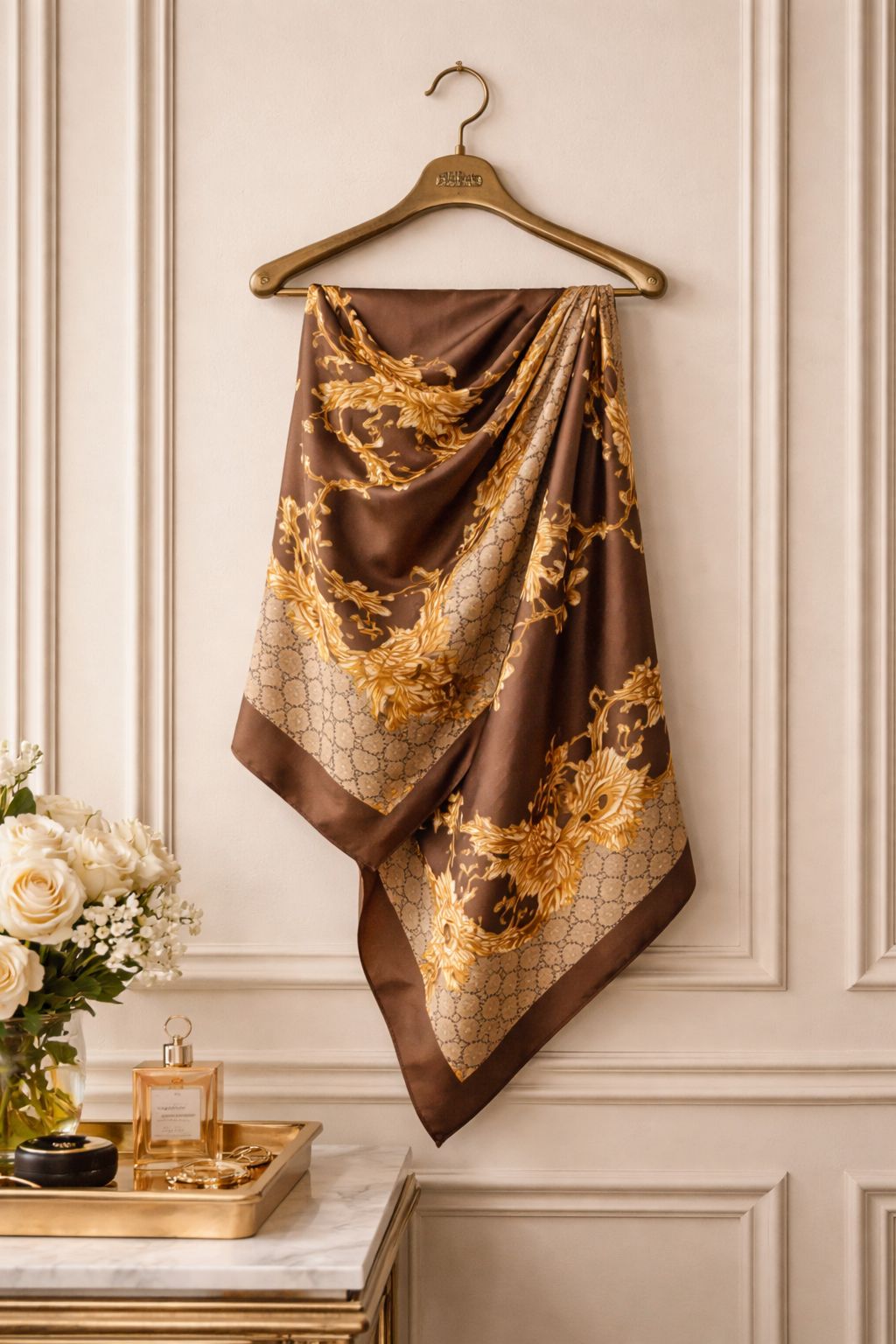 Unisex Luxury Baroque Monogram Scarf – Elegant Soft Wrap
