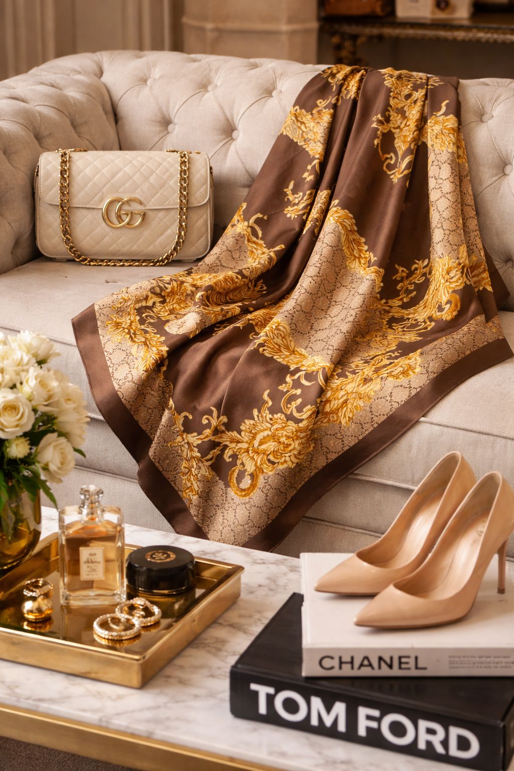Unisex Luxury Baroque Monogram Scarf – Elegant Soft Wrap