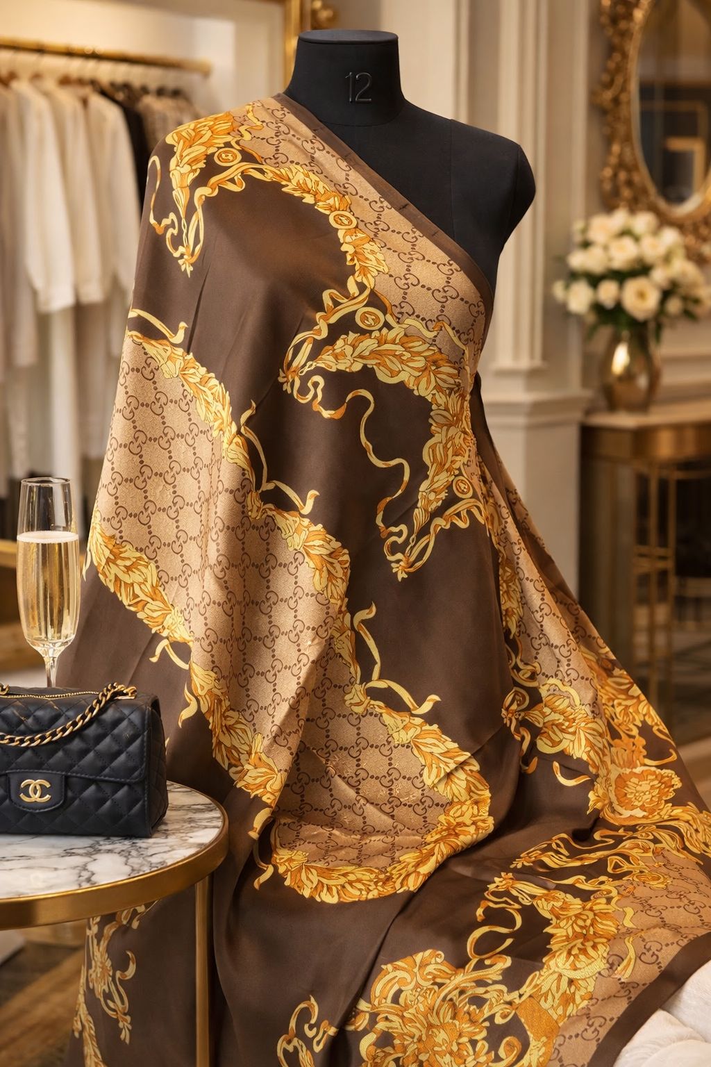Unisex Luxury Baroque Monogram Scarf – Elegant Soft Wrap