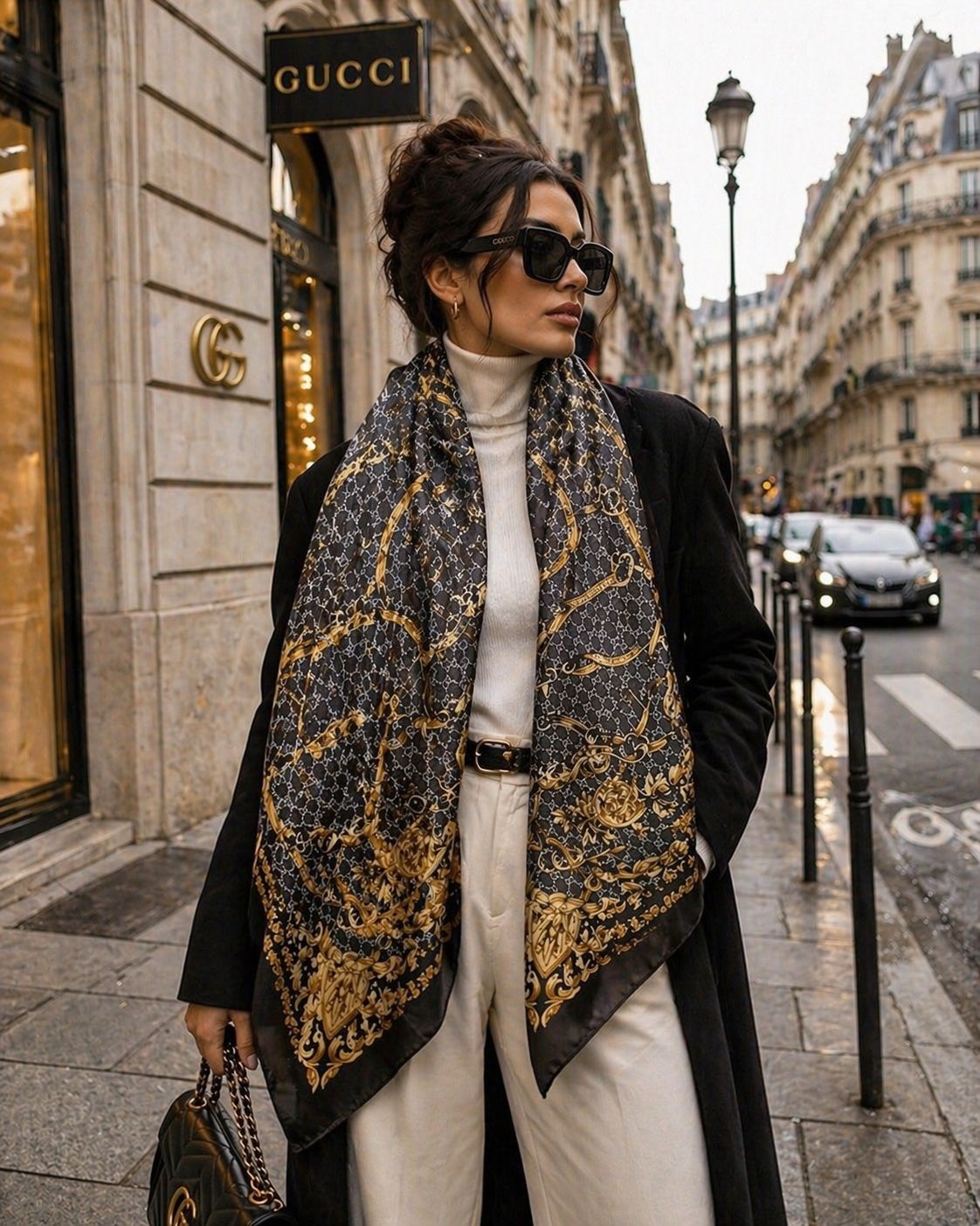 Monogram Silk Scarf – Elegant Printed Designer-Inspired Shawl