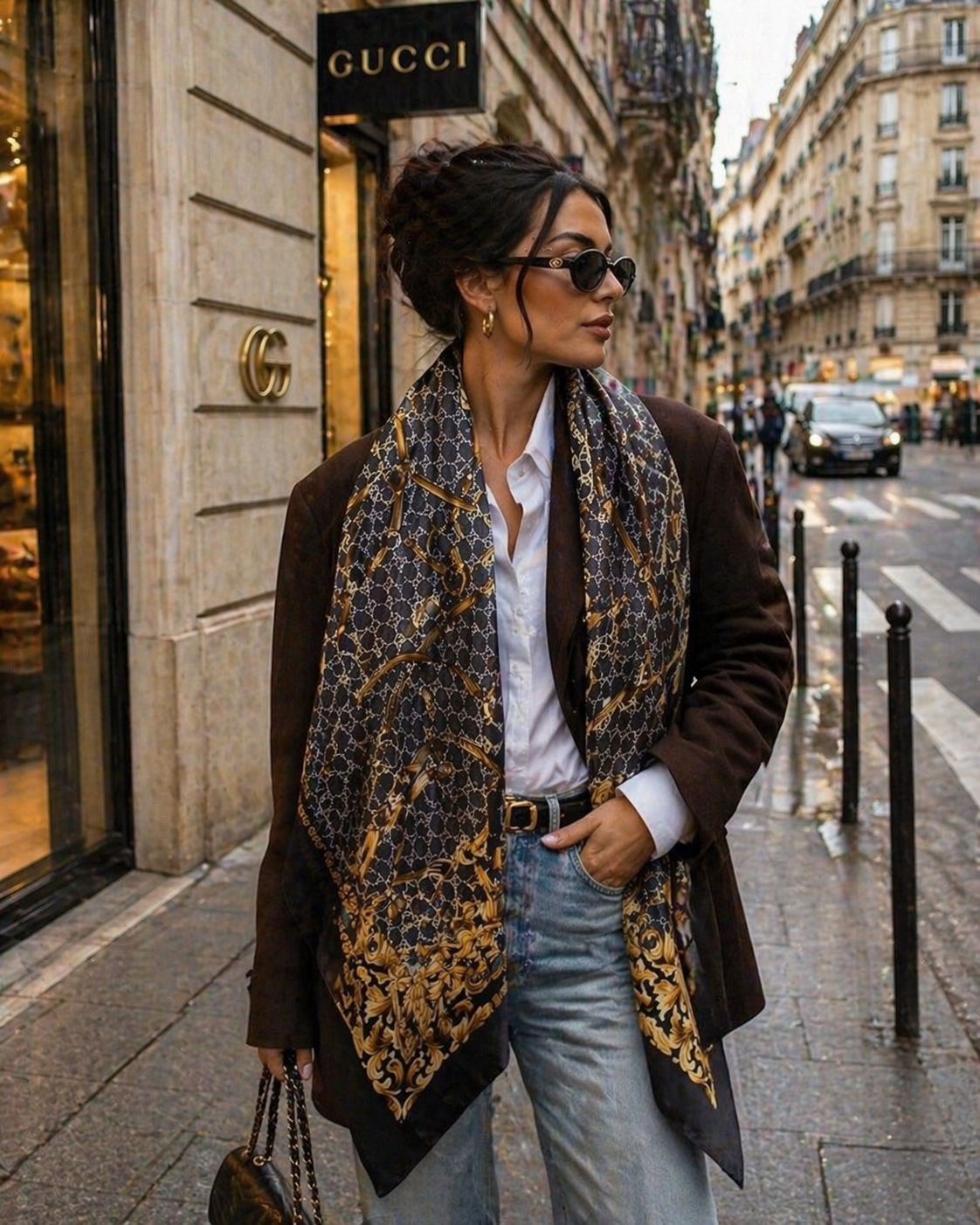 Monogram Silk Scarf – Elegant Printed Designer-Inspired Shawl