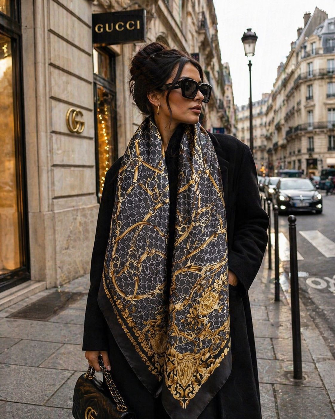 Monogram Silk Scarf – Elegant Printed Designer-Inspired Shawl