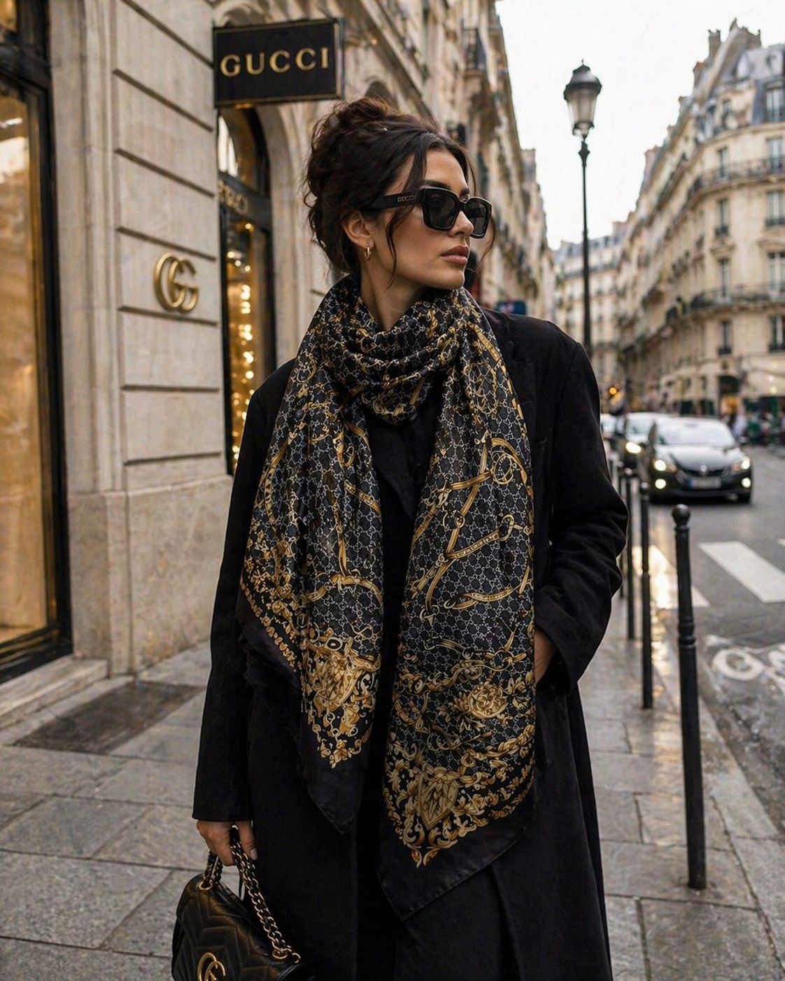 Monogram Silk Scarf – Elegant Printed Designer-Inspired Shawl