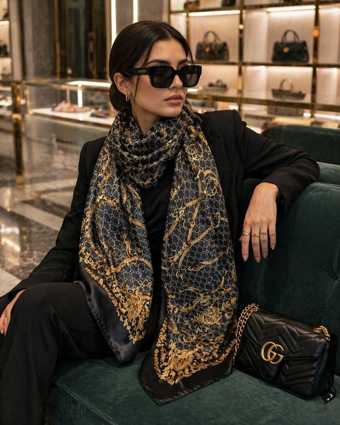Monogram Silk Scarf – Elegant Printed Designer-Inspired Shawl