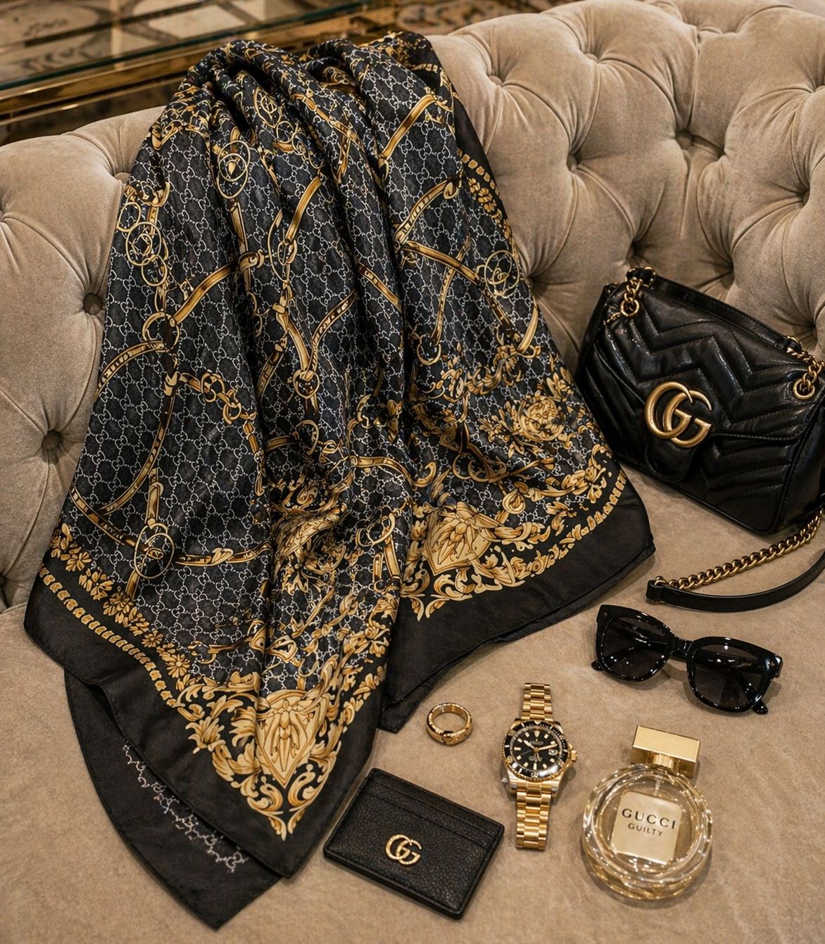Monogram Silk Scarf – Elegant Printed Designer-Inspired Shawl