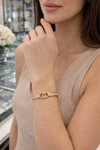 Luxury Gold Logo Cuff Bracelet – Crystal Accent Statement Bangle