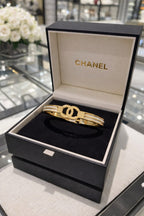 Luxury Gold Logo Cuff Bracelet – Crystal Accent Statement Bangle