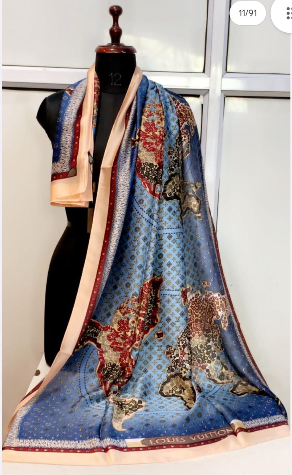 Printed Silk Scarf with Monogram & Chain Design – Elegant Square Shawl