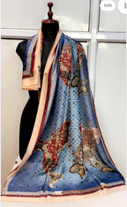 Printed Silk Scarf with Monogram & Chain Design – Elegant Square Shawl